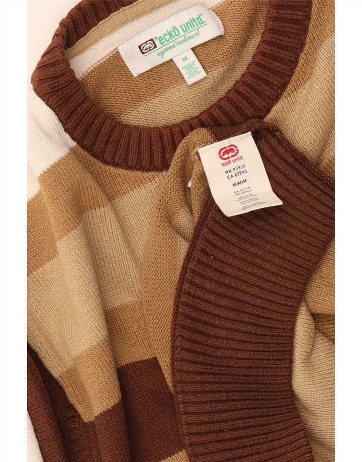 Maglione da uomo girocollo Ecko Unltd in cotone a righe marrone medio