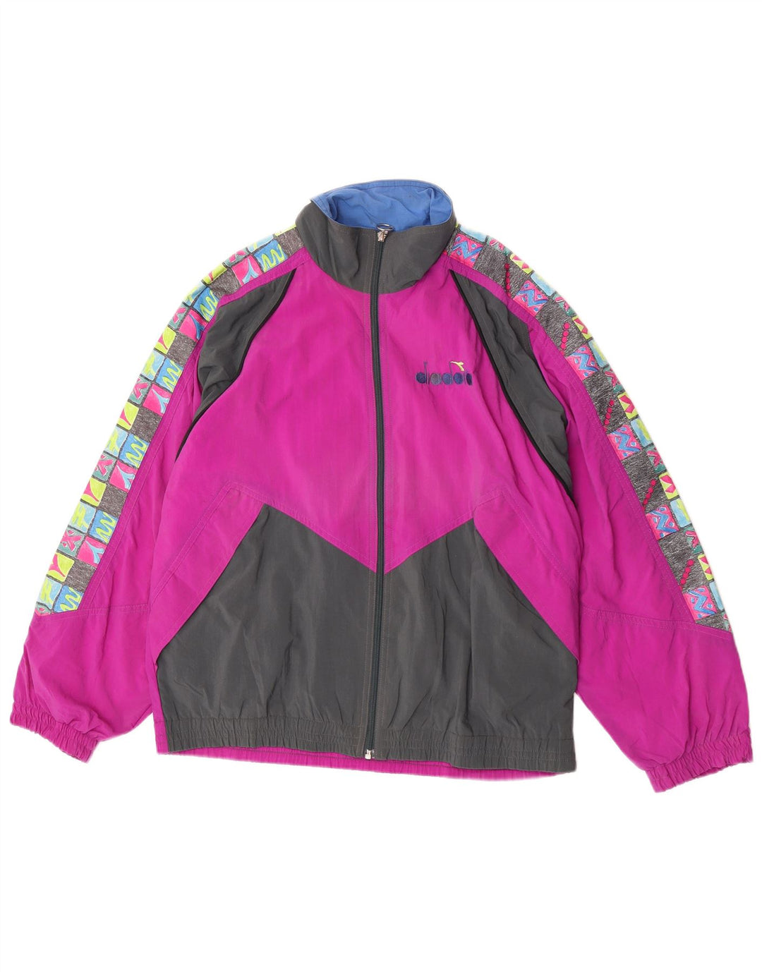 Giacca da tuta grafica da uomo Diadora in nylon color block rosa medio