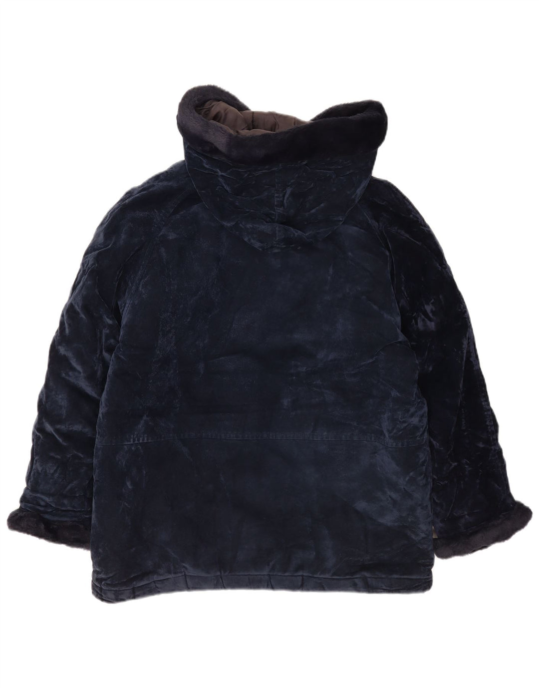 Cappotto vintage da donna con giacca a vento con cappuccio UK 14 medio blu navy