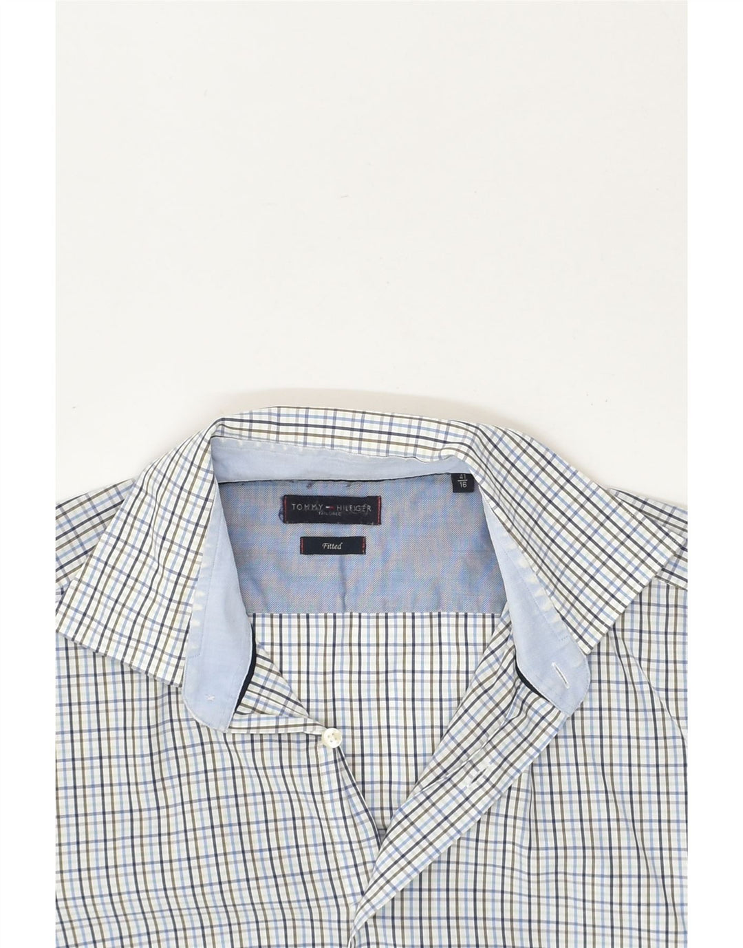 TOMMY HILFIGER Mens Fitted Shirt Size 16 41 Large Blue Check Cotton | Vintage Tommy Hilfiger | Thrift | Second-Hand Tommy Hilfiger | Used Clothing | Messina Hembry 