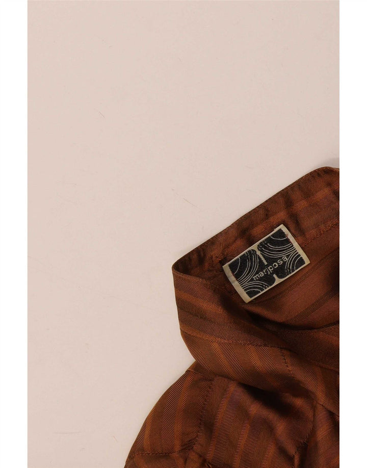 Camicetta camicia vintage da donna UK 14 grande a righe marroni