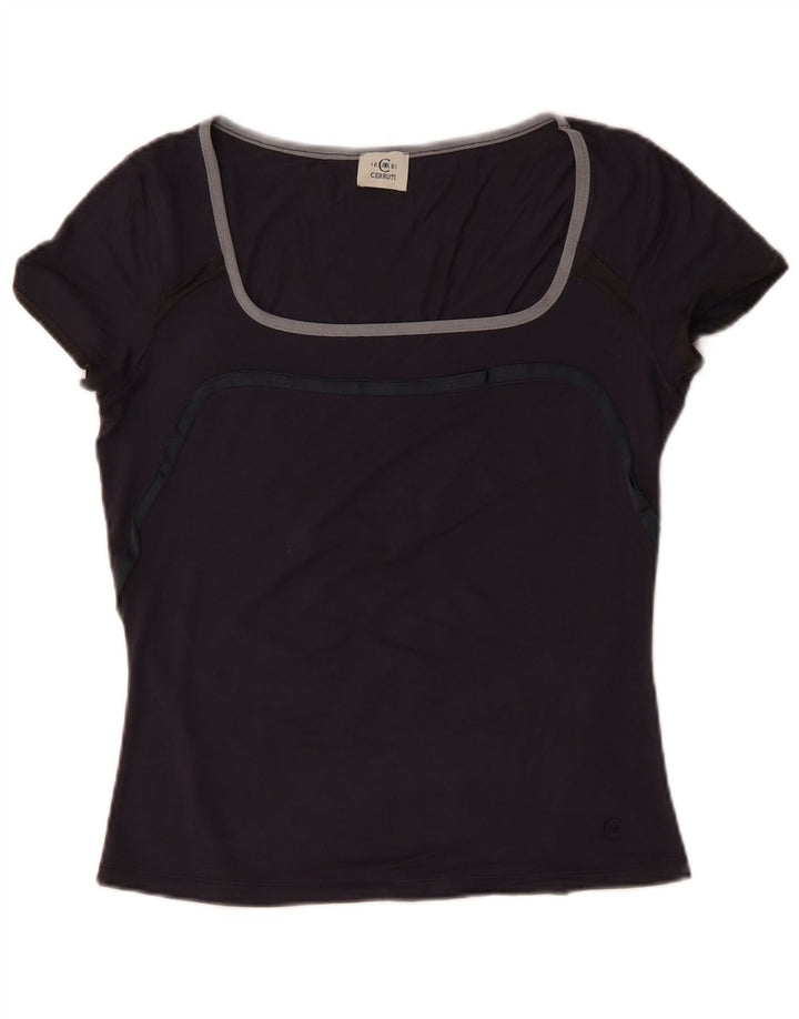T-shirt da donna CERRUTI 1881 Top UK 12 Medium Navy Blue Viscosa