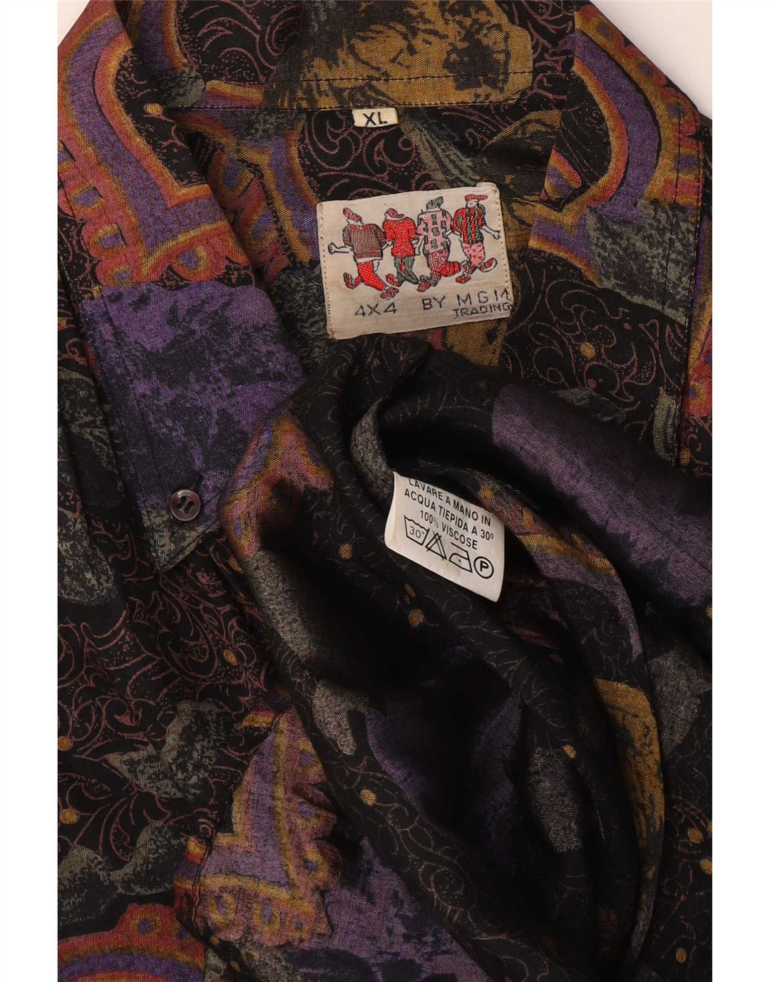 Camicia vintage da uomo XL in viscosa Paisley multicolore