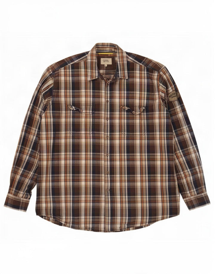 Camicia da uomo Camel Active 2XL in cotone a quadri marrone