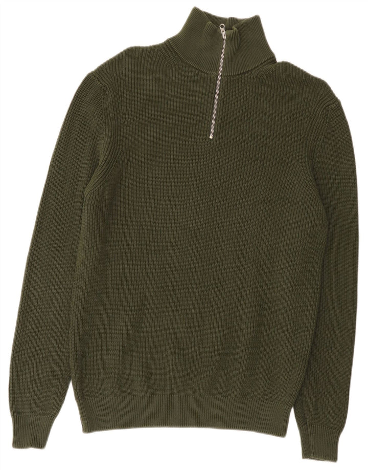 ZARA Maglione da Uomo con Zip e Collo Grande in Cotone Verde