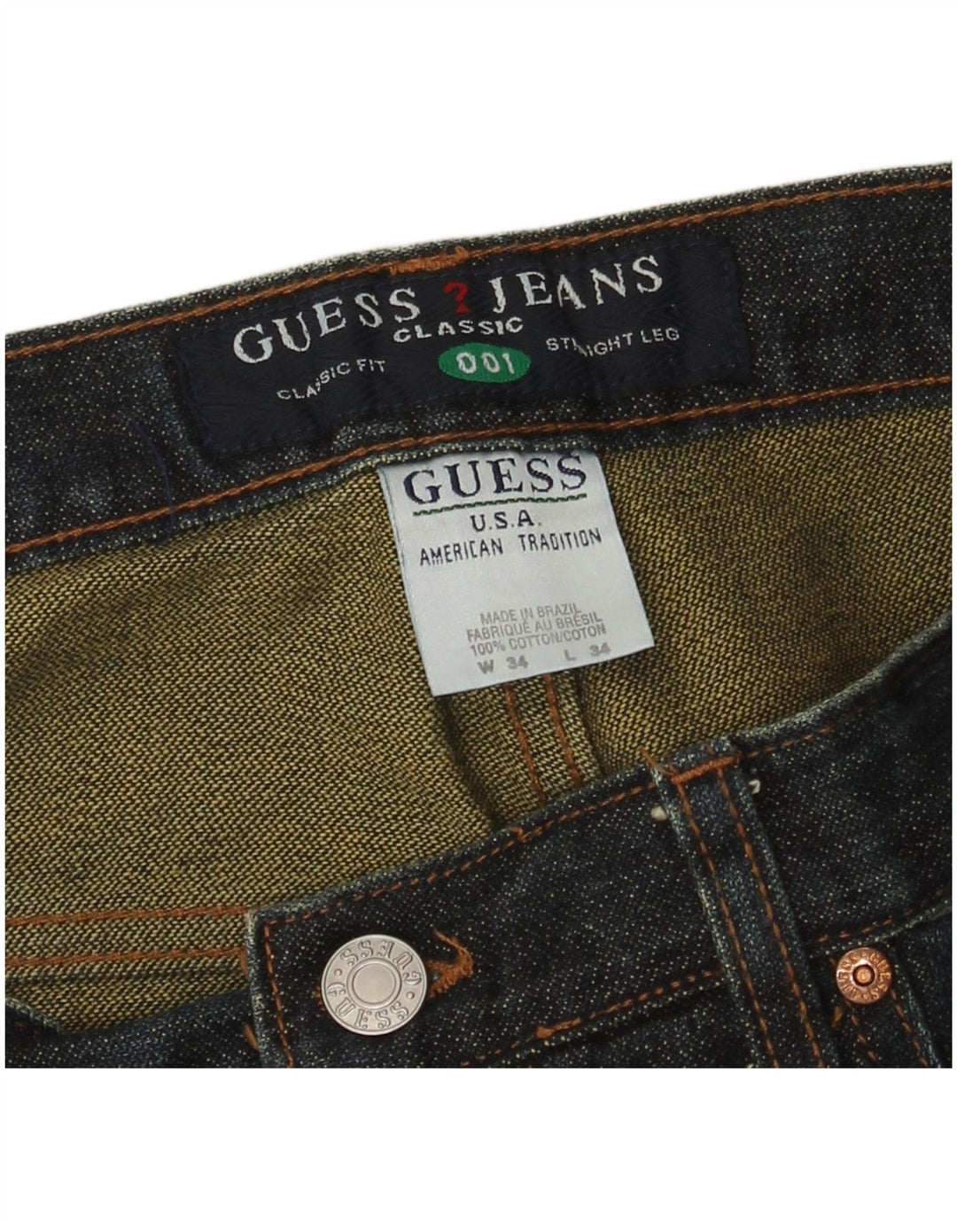 Jeans dritti da uomo Guess vestibilità classica W34 L34 cotone blu navy