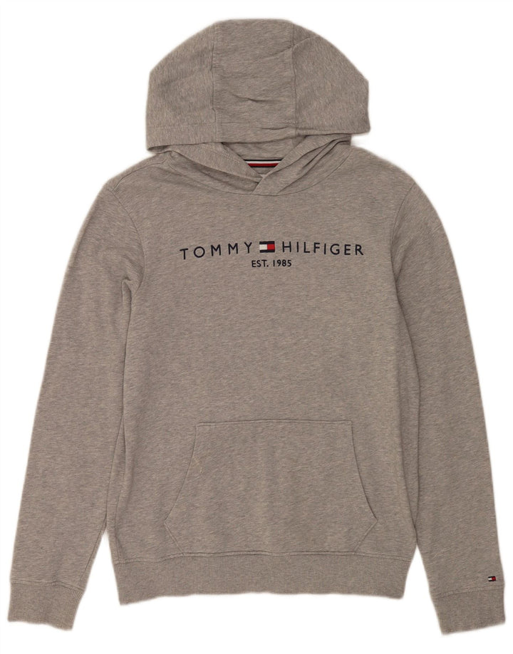 TOMMY HILFIGER Maglione con cappuccio grafico per ragazze 13-14 anni Cotone chiazzato grigio