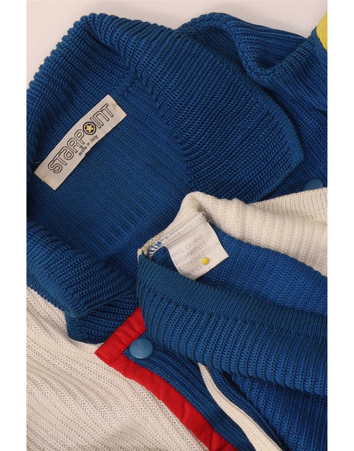 Maglione cardigan da uomo vintage grande cotone color block blu