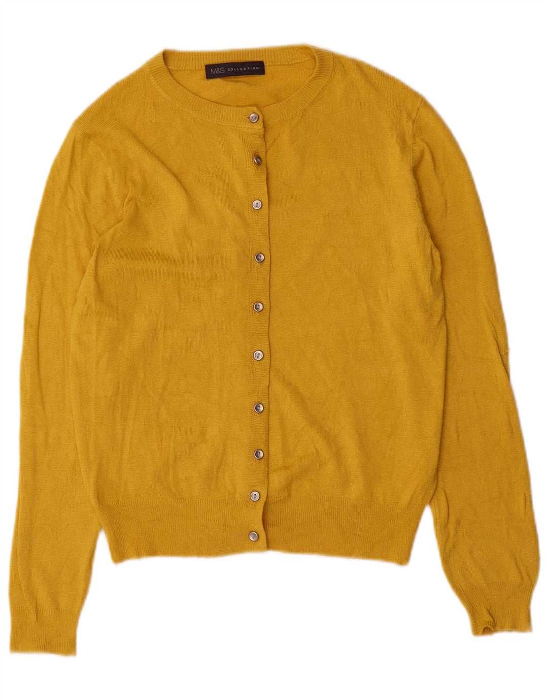 Maglione cardigan da donna Marks & Spencer UK 8 piccolo viscosa gialla