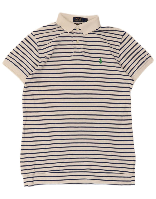 Polo Ralph Lauren Mens Custom Fit Polo Shirt Large Navy Blue Striped Cotton