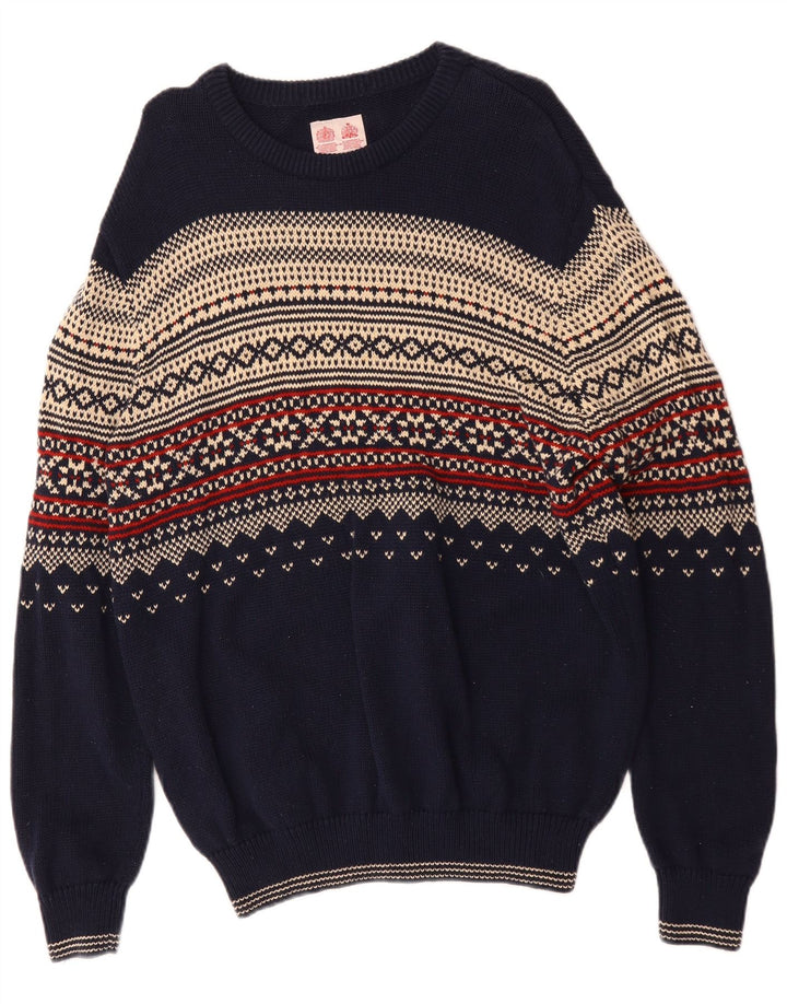 Musto Maglione da uomo con scollo a barca XL Cotone Fair Isle blu navy