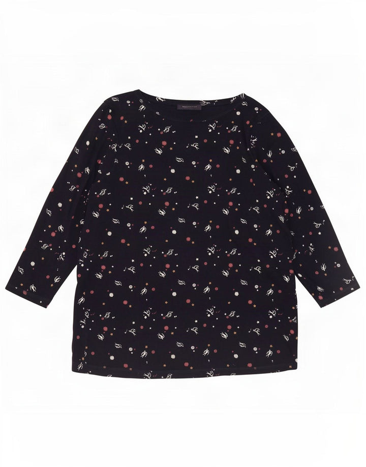 Marks & Spencer Top da donna con motivo astratto manica 3/4 UK 20 2XL Blu navy