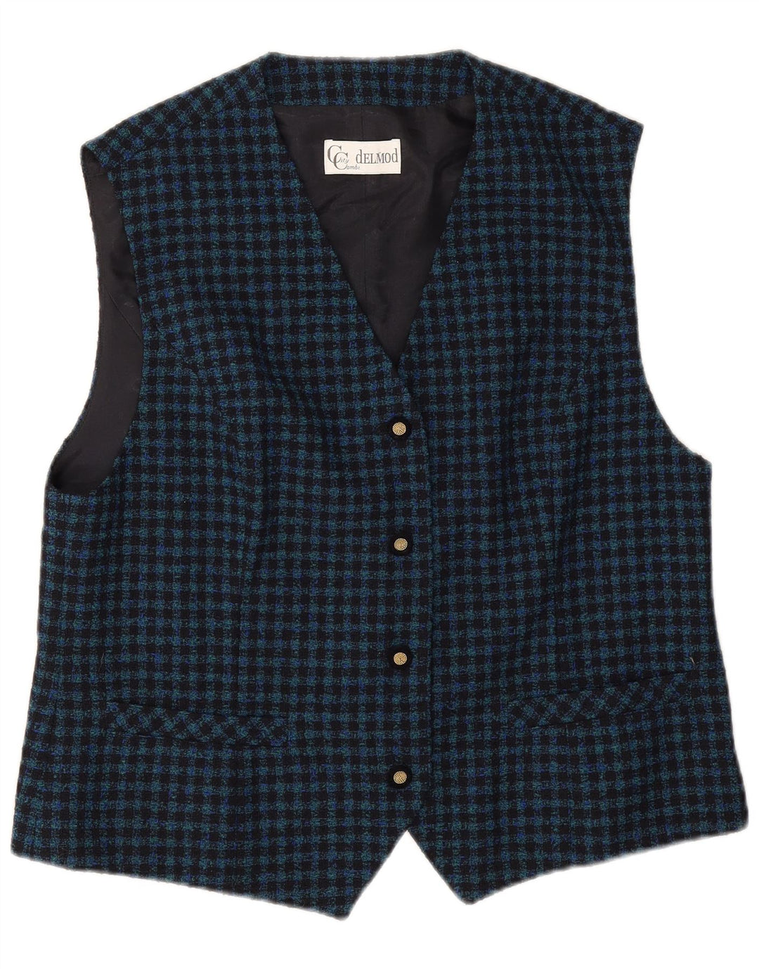 Gilet da donna Delmod EU 44 XL Blu navy a quadretti in lana vergine