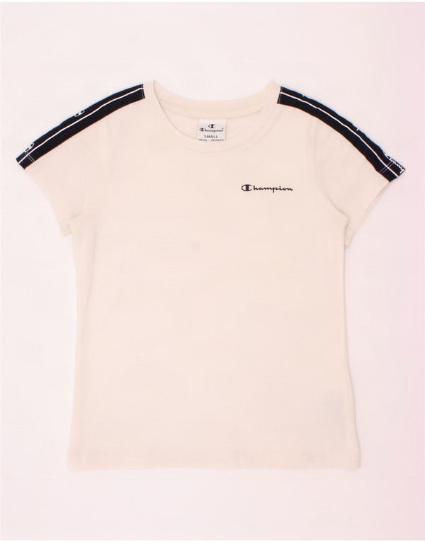 T-shirt grafica Champion per ragazzi, 7-8 anni, piccola, in cotone color block bianco