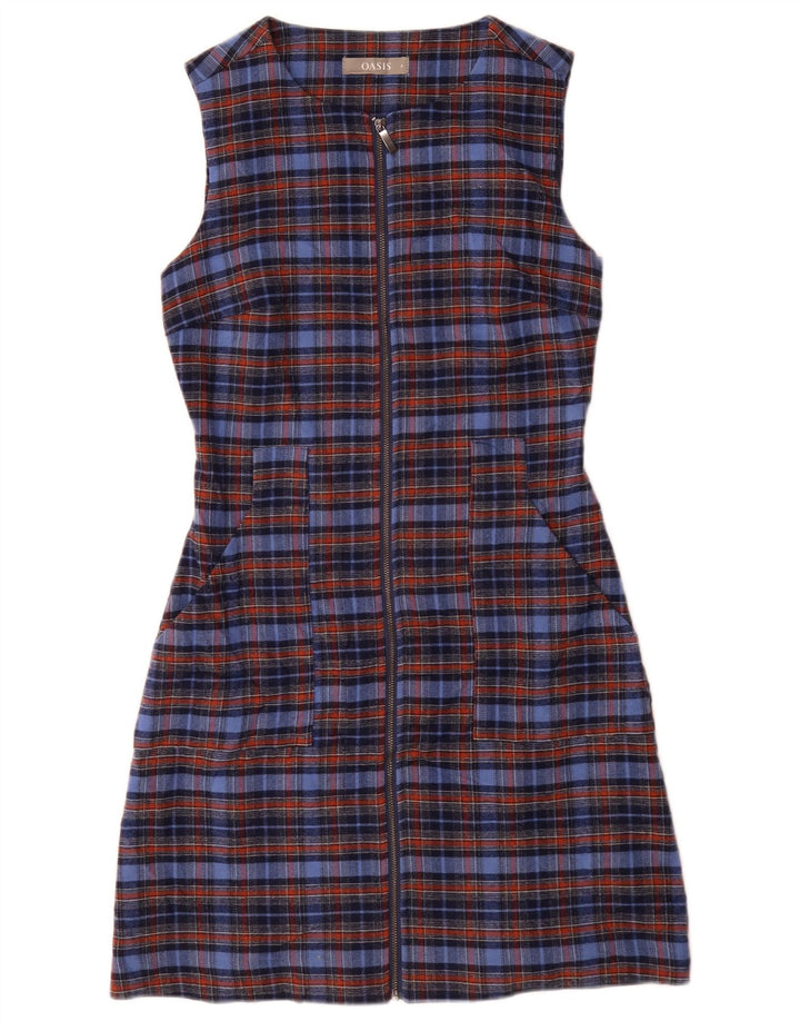 Abito a trapezio senza maniche da donna Oasis UK 8 Piccolo poliestere a quadri blu
