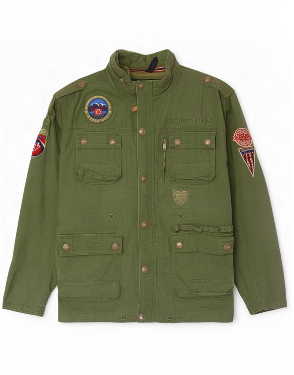 Giacca militare vintage da uomo con cappuccio UK 48 4XL cotone verde