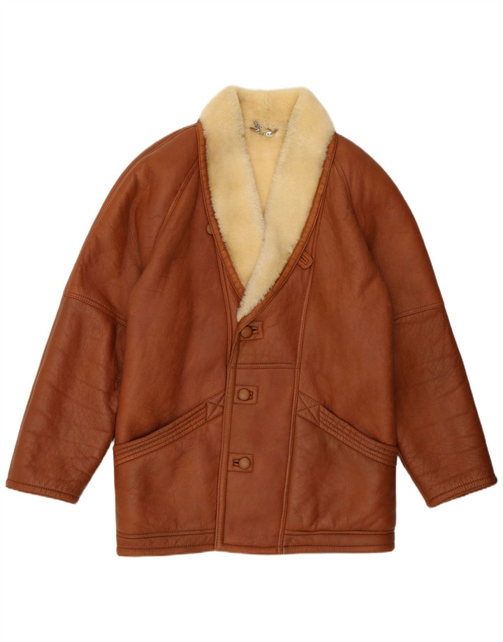 Giacca in shearling vintage da uomo IT 52 XL Shearling marrone
