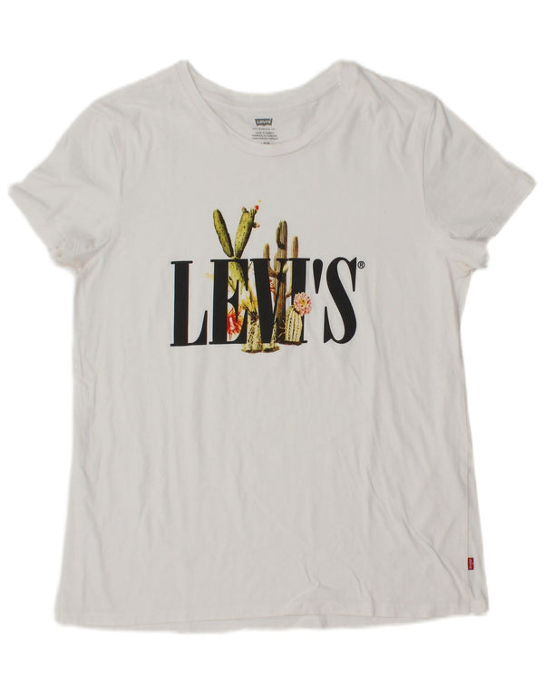T-shirt grafica da donna LEVI'S Top UK 14 grande bianca