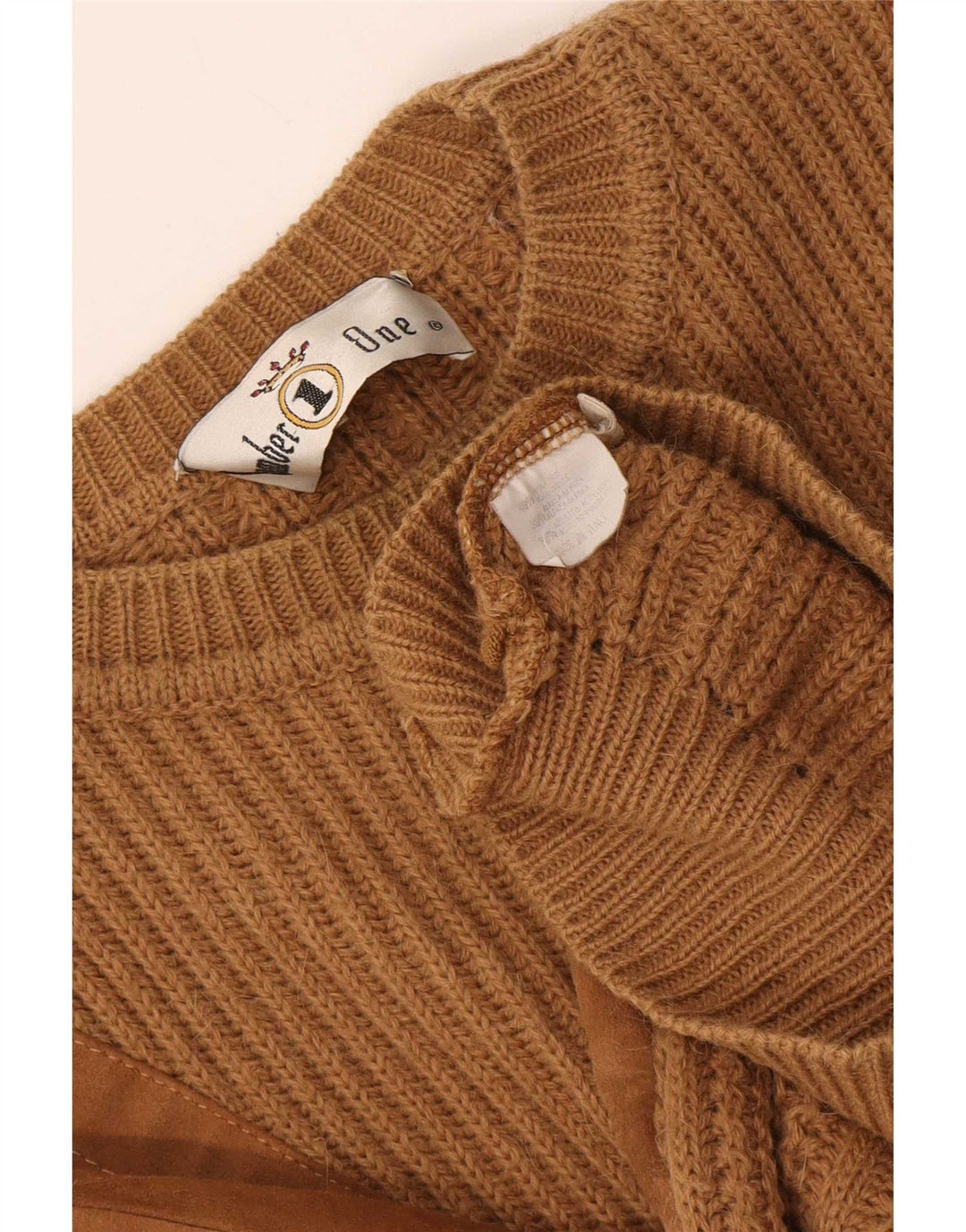 Maglione maglione girocollo da uomo numero 1 XL in lana marrone