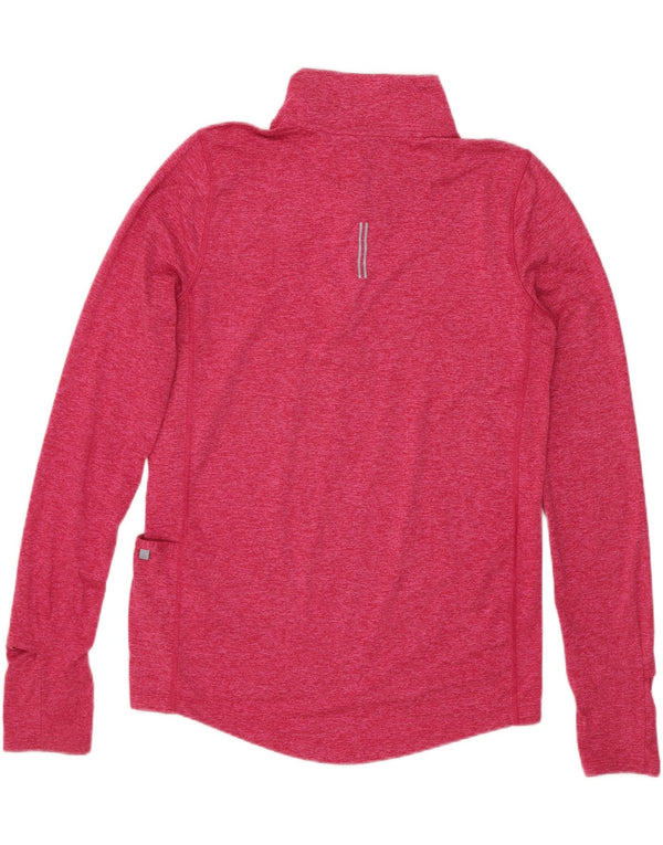 Nike Dri Fit Zip Neck Top manica lunga da donna UK 6 XS poliestere rosa