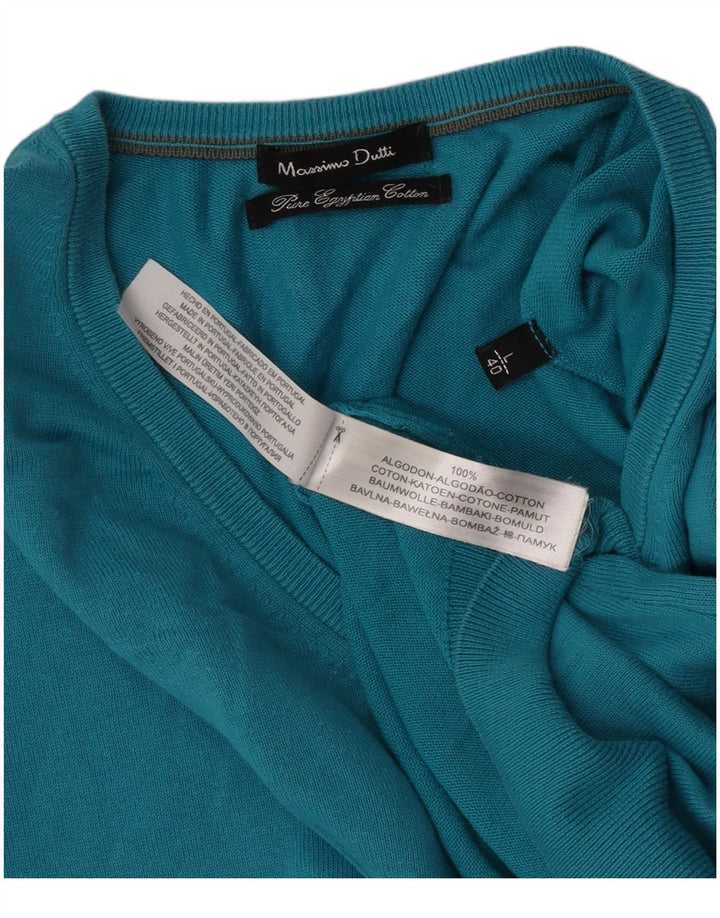 Massimo Dutti Maglione da uomo con scollo a V grande in cotone blu