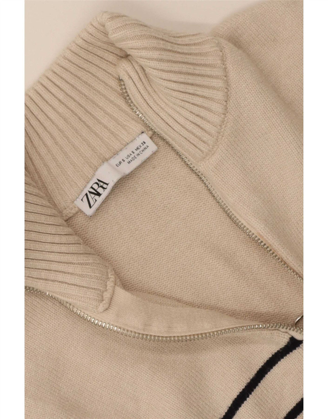 Maglione Zara da donna oversize con collo e zip UK 10 piccolo a righe beige