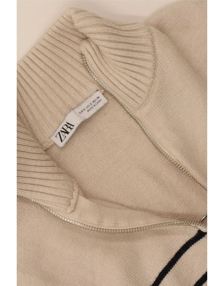 Maglione Zara da donna oversize con collo e zip UK 10 piccolo a righe beige