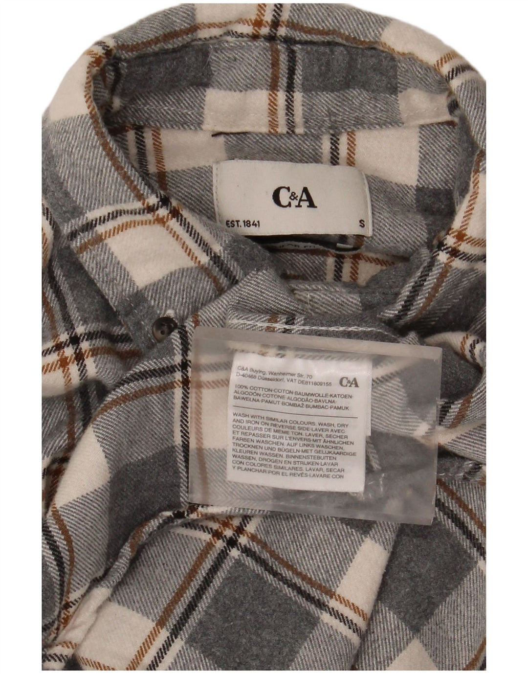 C&A Camicia da uomo in flanella di cotone a quadri piccoli grigi