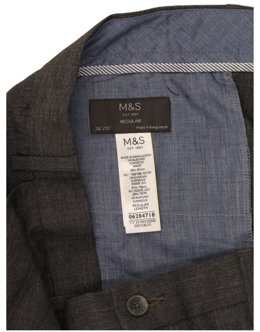 MARKS & SPENCER Pantaloni da abito dritti da uomo W36 L31 Poliestere grigio