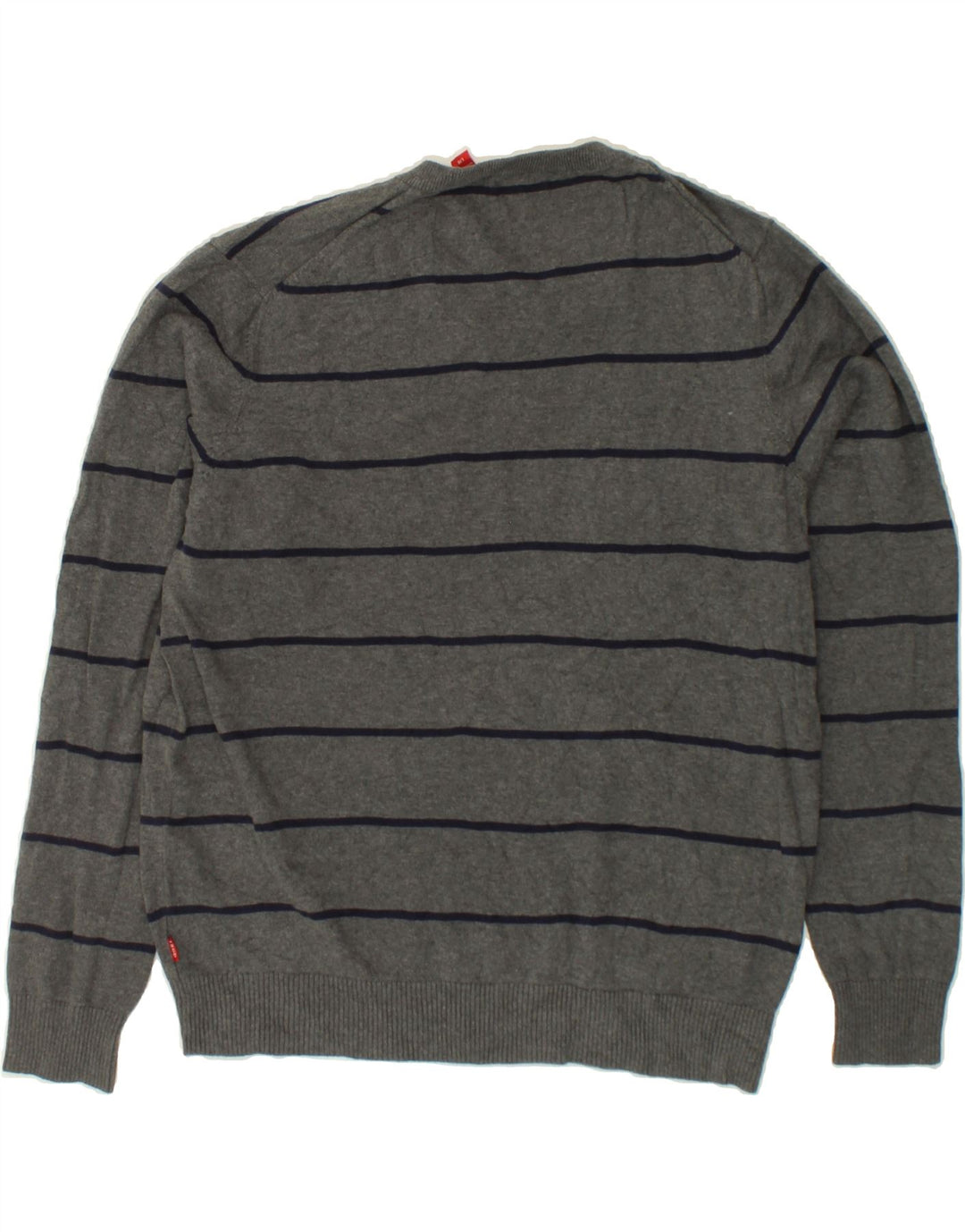 IZOD Mens V-Neck Jumper Sweater Large Grey Striped Vintage Izod and Second-Hand Izod from Messina Hembry 