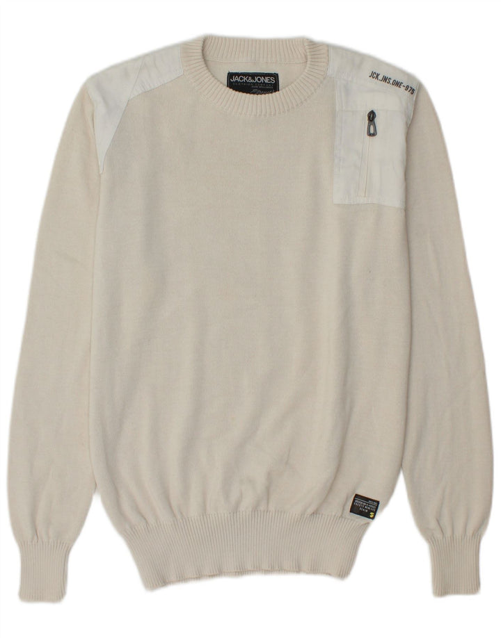 JACK & JONES maglione maglione girocollo con grafica da uomo piccolo bianco sporco