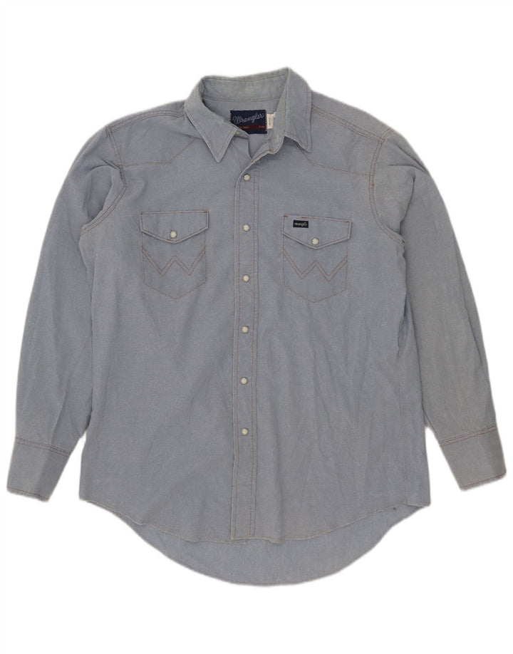 Camicia western da uomo Wrangler taglia 17 XL poliestere blu