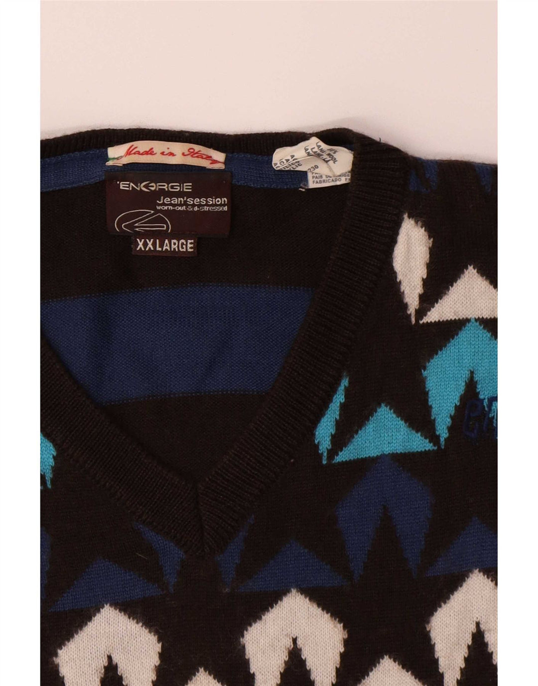 Maglione da uomo con scollo a V e motivo astratto Energie 2XL in lana multicolore