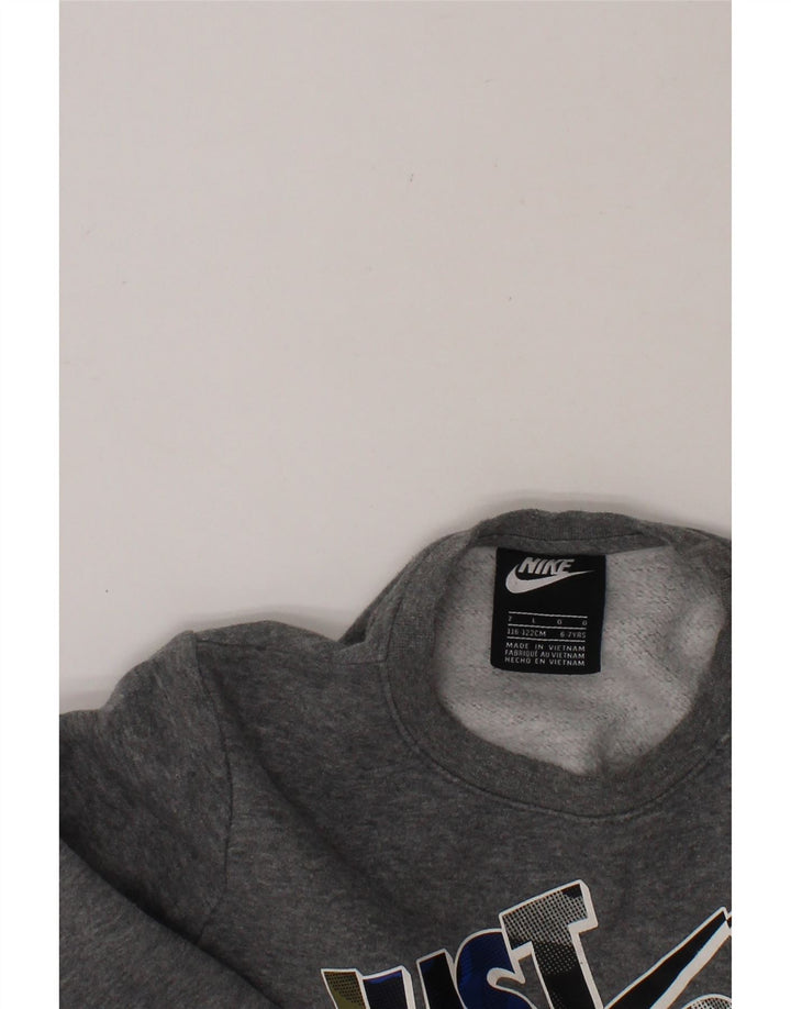 NIKE Boys Graphic Sweatshirt Jumper 6-7 Years Large  Grey Cotton Vintage Nike and Second-Hand Nike from Messina Hembry 
