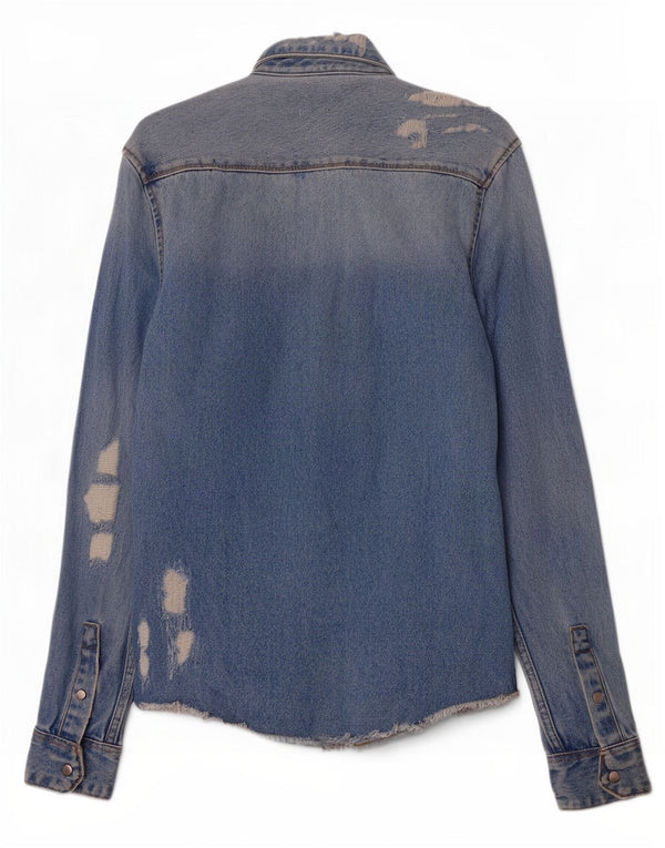 Camicia di jeans Zara da uomo, vestibilità rilassata, invecchiata, piccola, in cotone blu