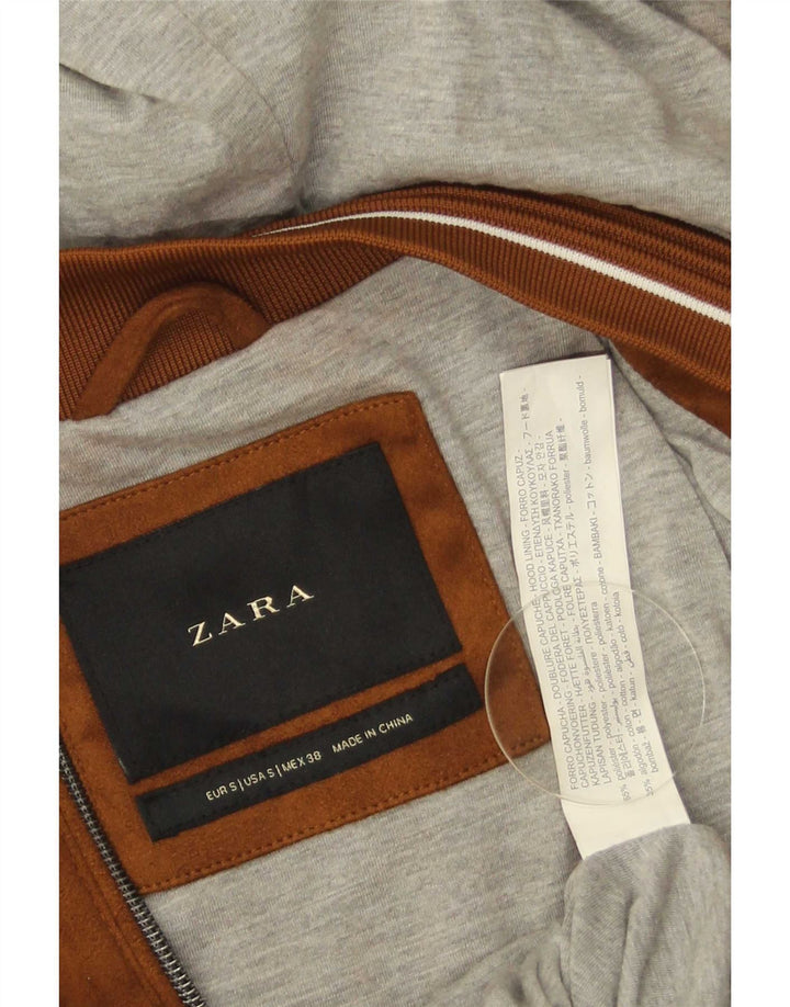 Giubbotto bomber con cappuccio da uomo Zara UK 36 piccolo poliestere marrone