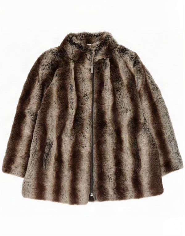 Greenfield Cappotto da donna in pelliccia sintetica UK 18 XL Poliestere a righe marrone