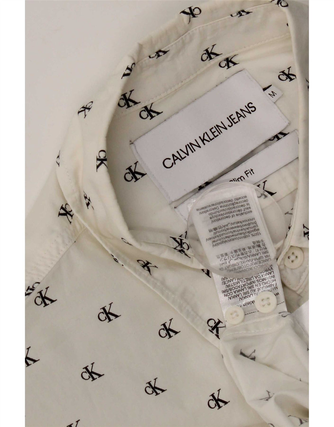 Camicia slim fit grafica da uomo Calvin Klein Jeans in cotone bianco medio