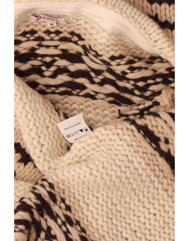 Parosh maglione cardigan lungo da donna UK 14 medio bianco sporco Fair Isle