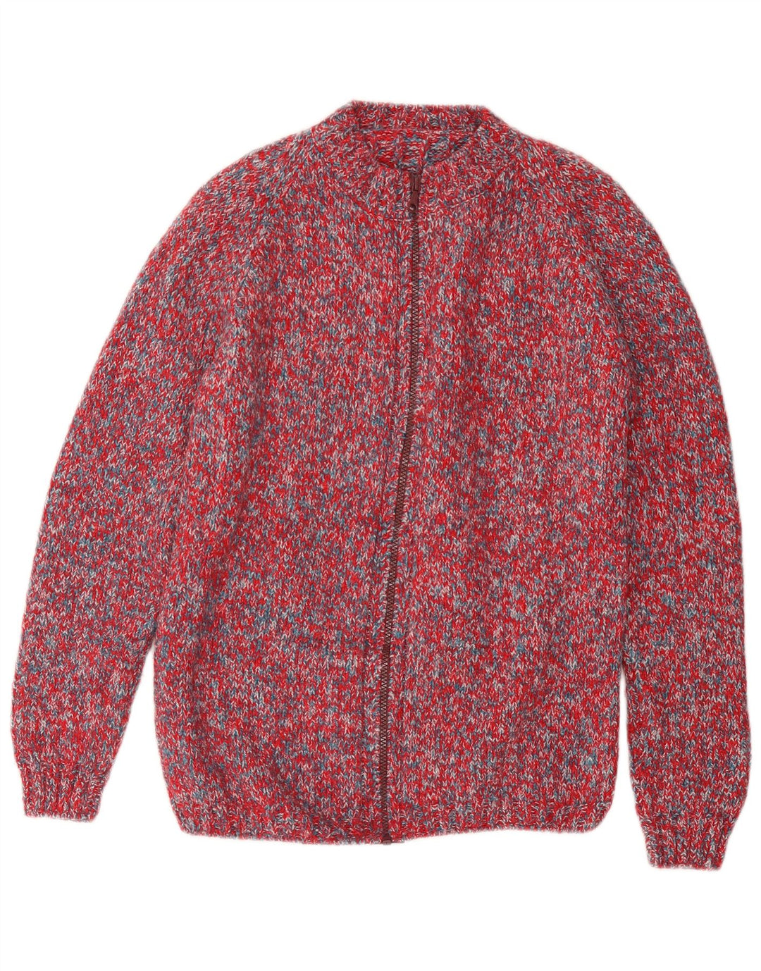Maglione cardigan da donna VINTAGE UK 14 medio rosso screziato