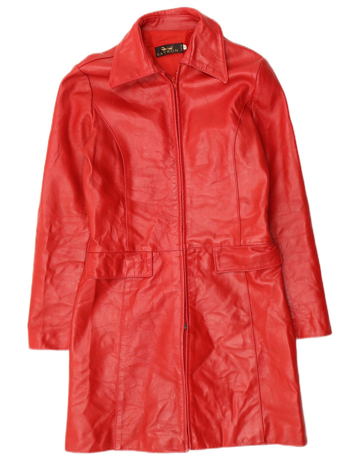 Cappotto in pelle vintage da donna UK 10 piccolo rosso