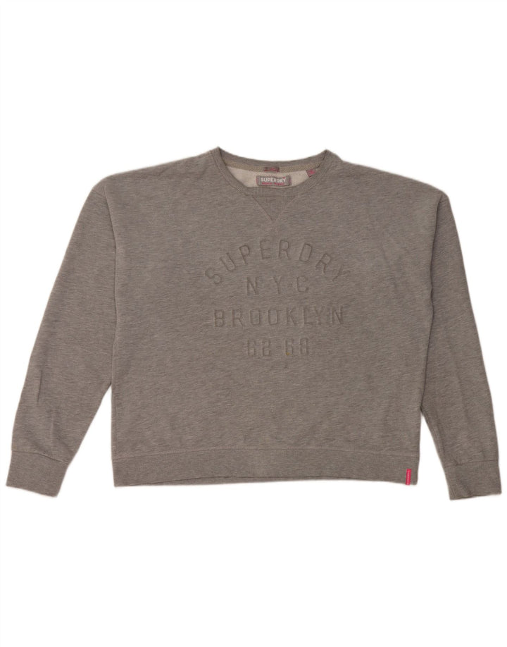 Felpa oversize con grafica da donna Superdry, maglione UK 16, grande cotone grigio