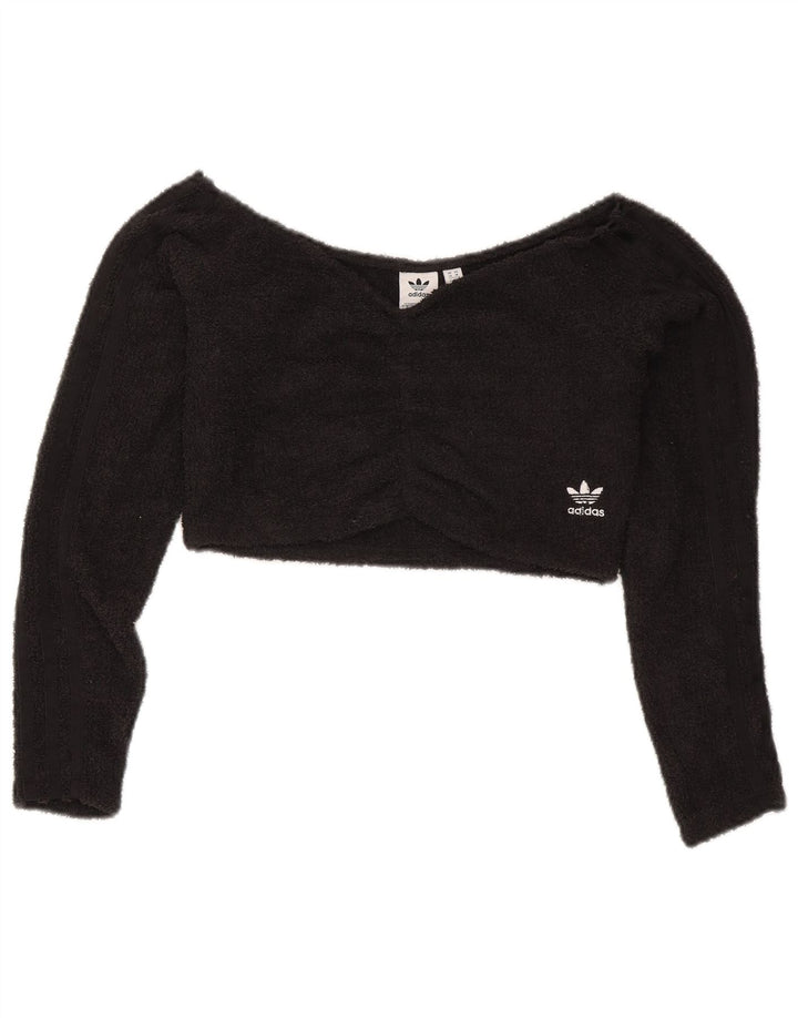 Top corto in pile da donna con spalle scoperte Adidas UK 14 poliestere nero medio