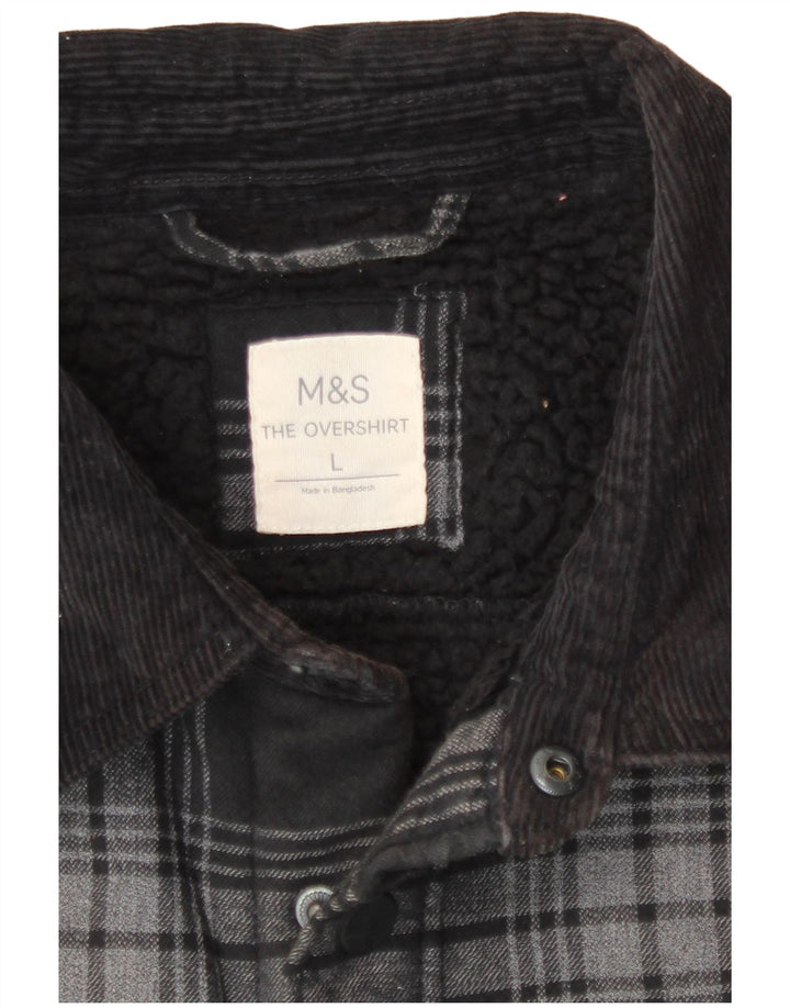 Marks & Spencer Camicia da uomo in flanella da boscaiolo grande in cotone a quadri grigi