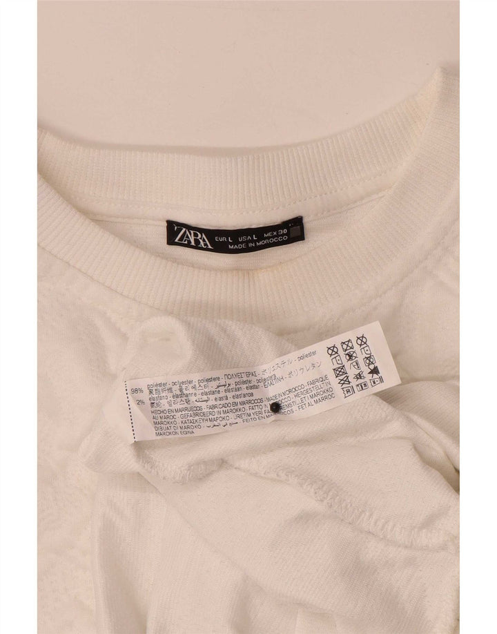Felpa oversize da donna Zara, maglione UK 16, grande bianco geometrico