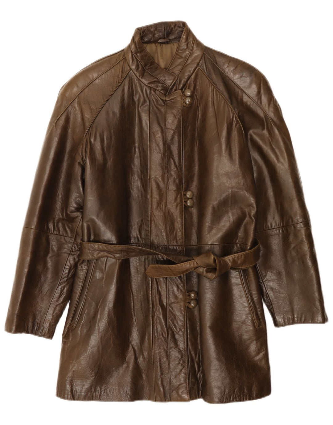 Cappotto in pelle da donna vintage IT 42 in pelle marrone medio