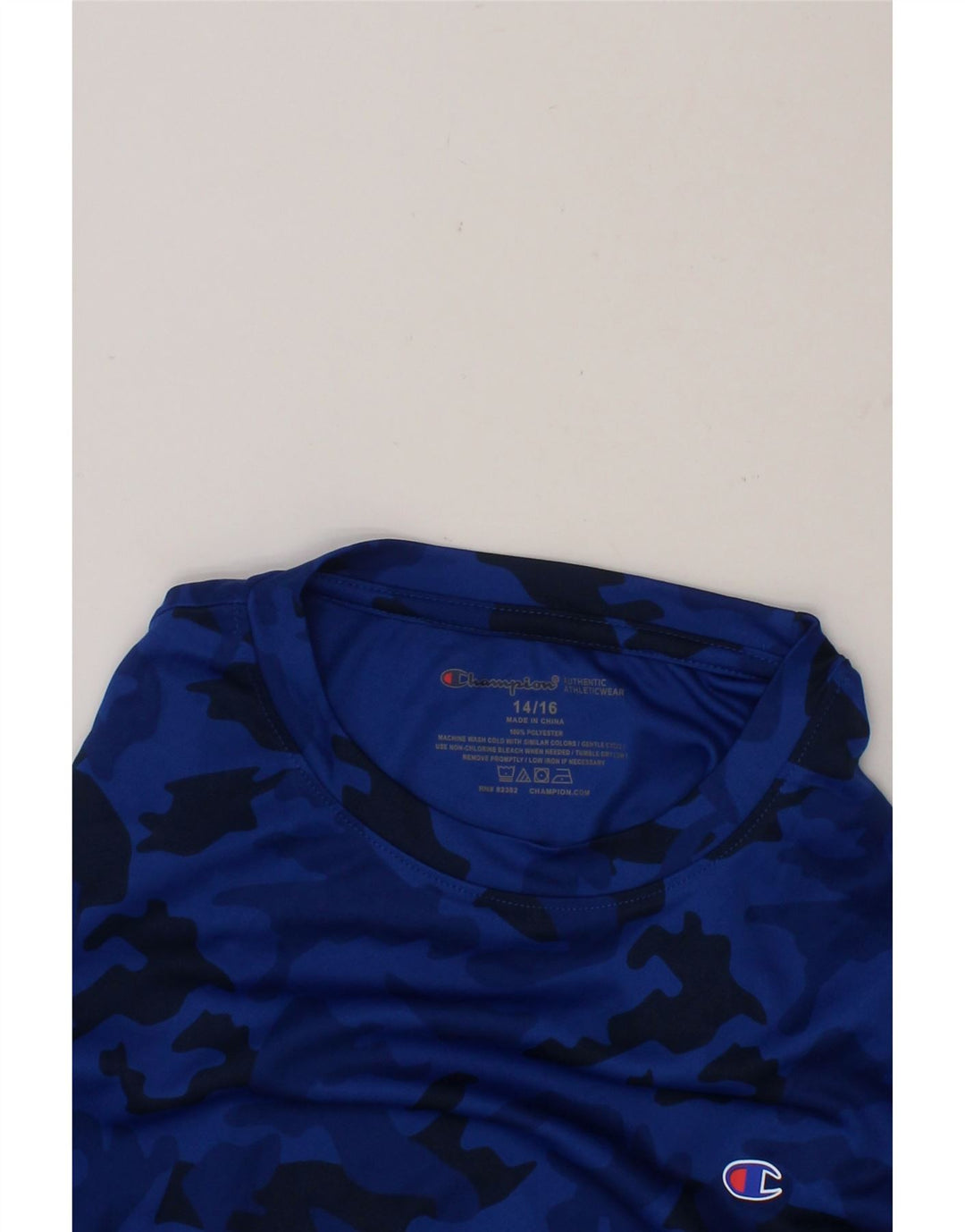 CHAMPION Boys T-Shirt Top 14-15 Years Blue Camouflage Polyester Vintage Champion and Second-Hand Champion from Messina Hembry 
