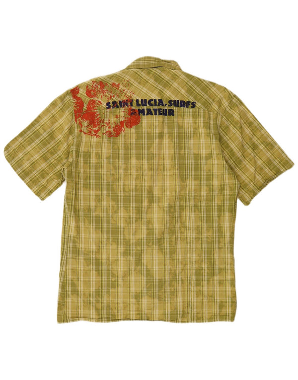 Camicia a maniche corte da uomo con lavaggio acido Rifle, cotone scozzese grande verde