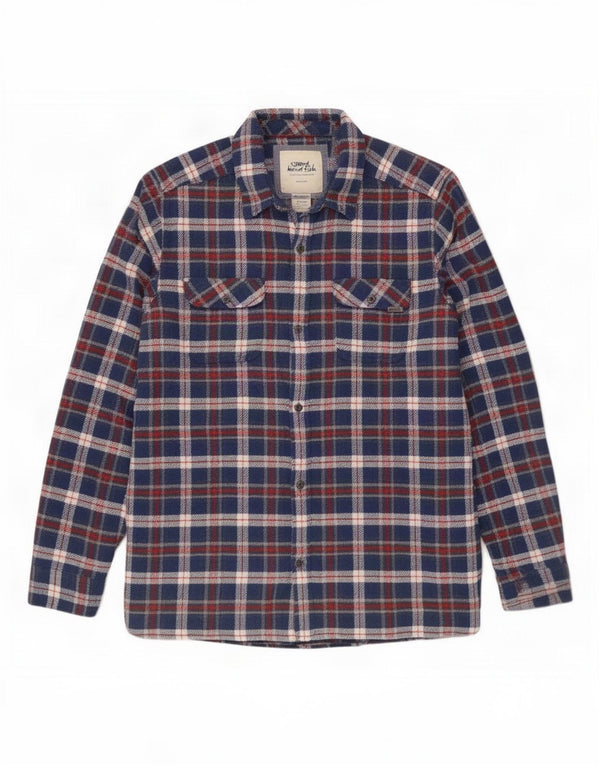 Camicia in flanella da uomo Weird Fish, grande cotone a quadri blu navy