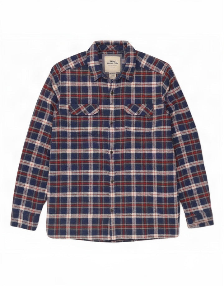 Camicia in flanella da uomo Weird Fish, grande cotone a quadri blu navy